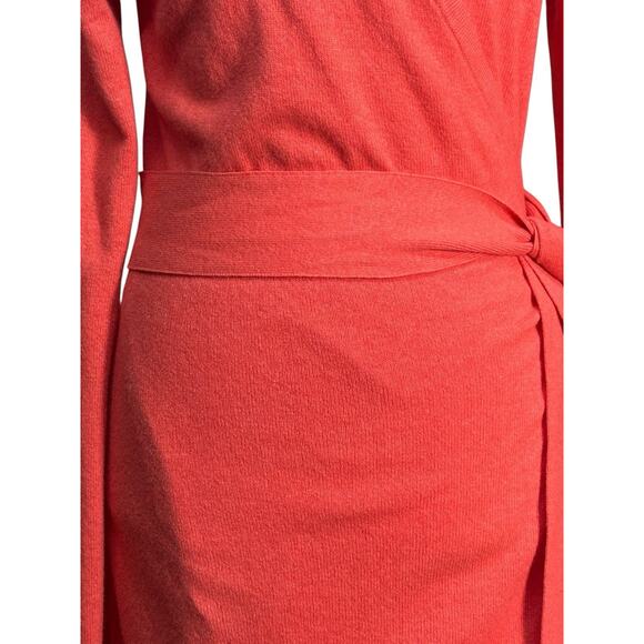 DVF Diane Von Furstenberg Linda Wrap Sweater Dress Wool Cashmere Coral Sz Petite - Picture 4 of 14